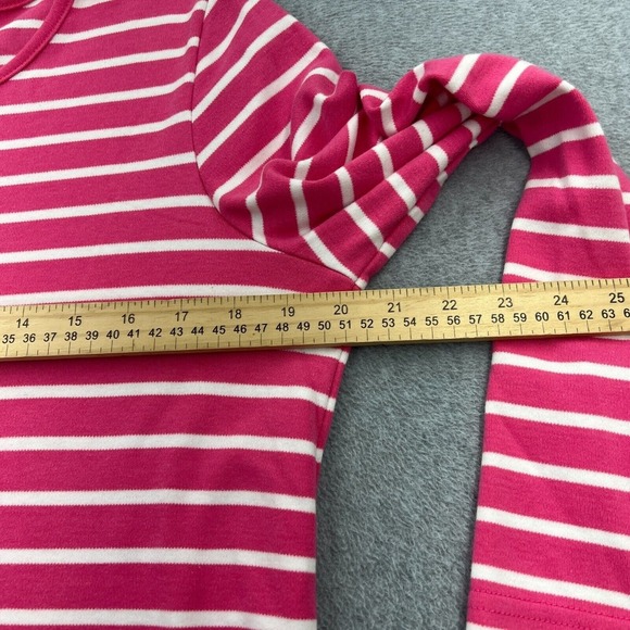 Quacker Factory Shirt Womens Medium Pink White Striped Paw Print Sequins Heart - Picture 6 of 7